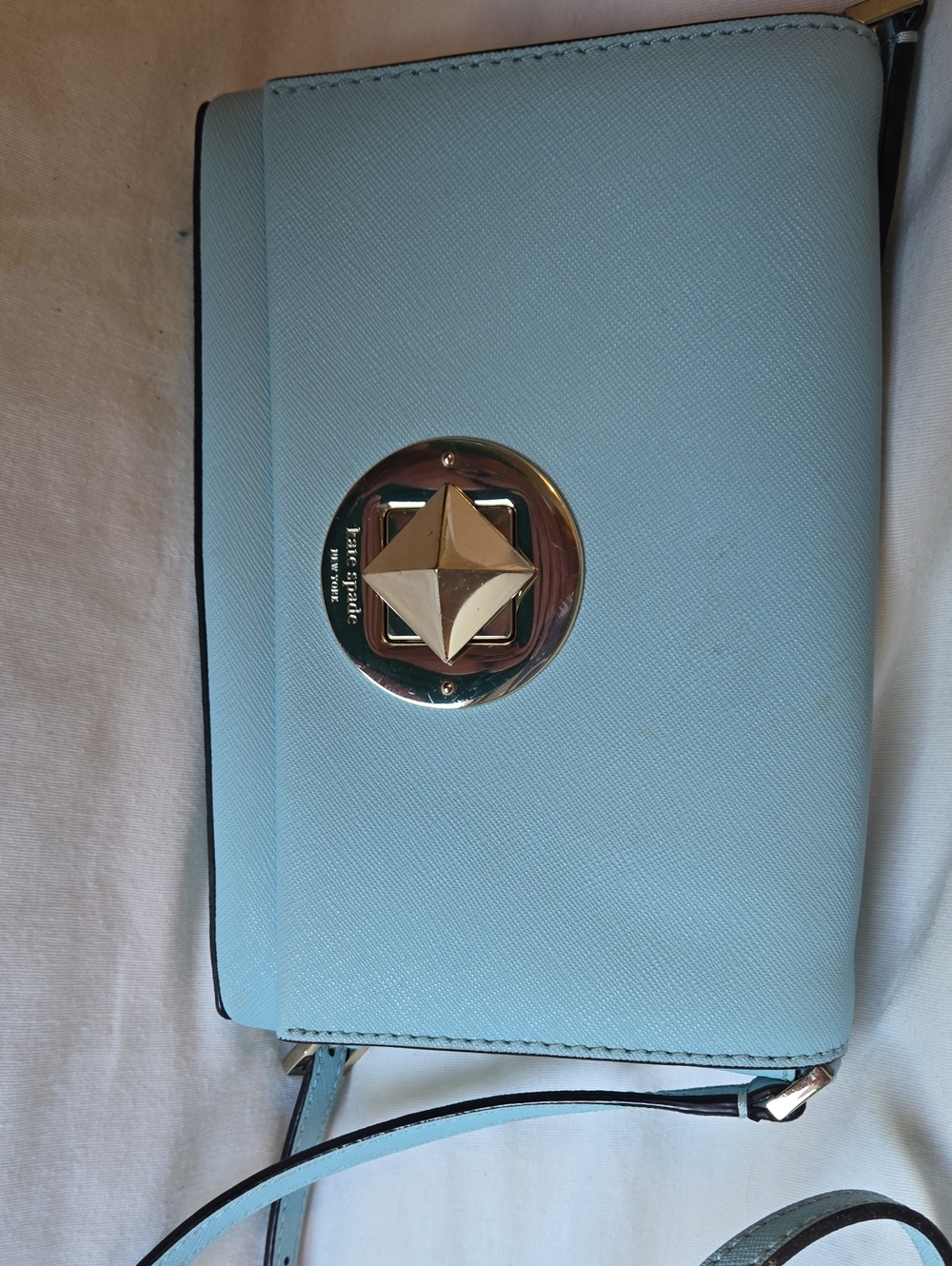 kate spade Light Blue Saffiano Crossbody with Gold Turnlock
